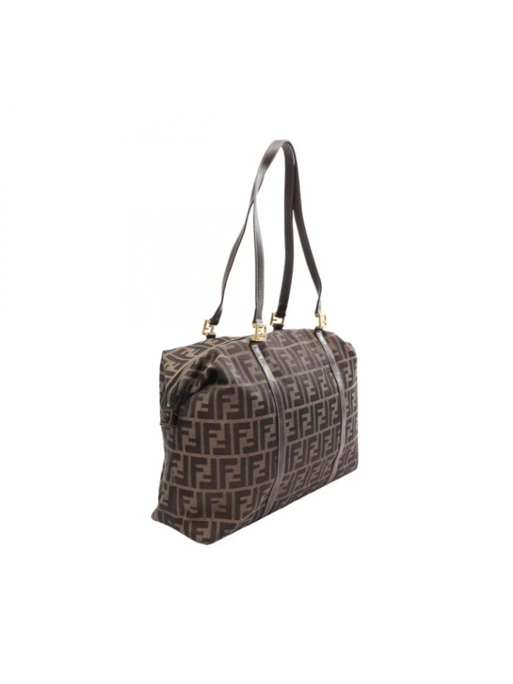 Fendi Tote Zucca Brown Black Canvas Leather